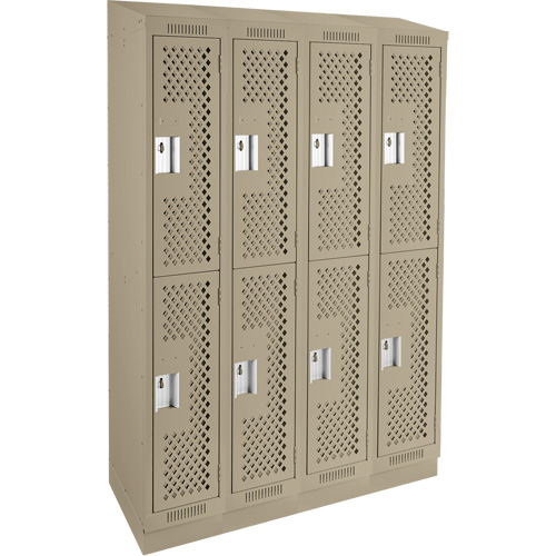 Clean Line Lockers, 2 -tier, Bank of 4, 48" x 15" x 82", Steel, Beige, Rivet (Assembled), Perforated Chandler Sales