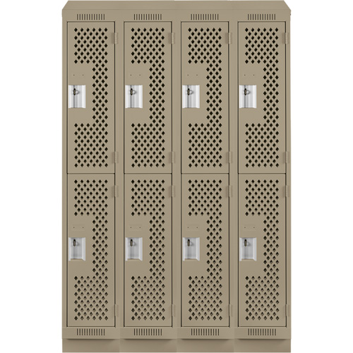 Clean Line Lockers, 2 -tier, Bank of 4, 48" x 15" x 82", Steel, Beige, Rivet (Assembled), Perforated Chandler Sales