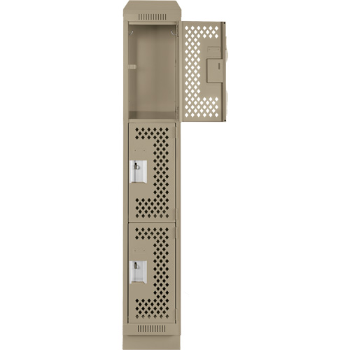 Clean Line Lockers, 3 -tier, 12" x 15" x 82", Steel, Beige, Rivet (Assembled), Perforated Chandler Sales