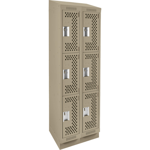 Clean Line Lockers, 3 -tier, Bank of 2, 24" x 15" x 82", Steel, Beige, Rivet (Assembled), Perforated Chandler Sales