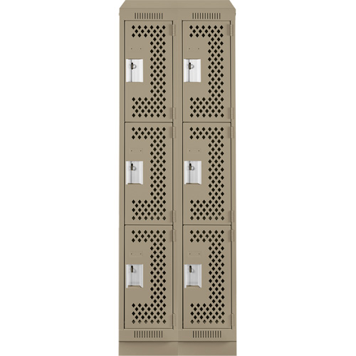 Clean Line Lockers, 3 -tier, Bank of 2, 24" x 15" x 82", Steel, Beige, Rivet (Assembled), Perforated Chandler Sales