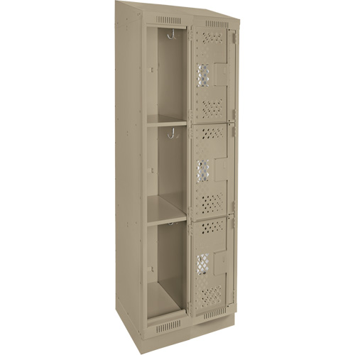 Clean Line Lockers, 3 -tier, Bank of 2, 24" x 15" x 82", Steel, Beige, Rivet (Assembled), Perforated Chandler Sales