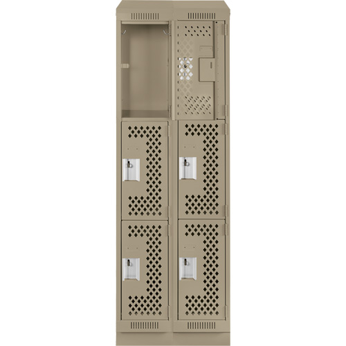 Clean Line Lockers, 3 -tier, Bank of 2, 24" x 15" x 82", Steel, Beige, Rivet (Assembled), Perforated Chandler Sales