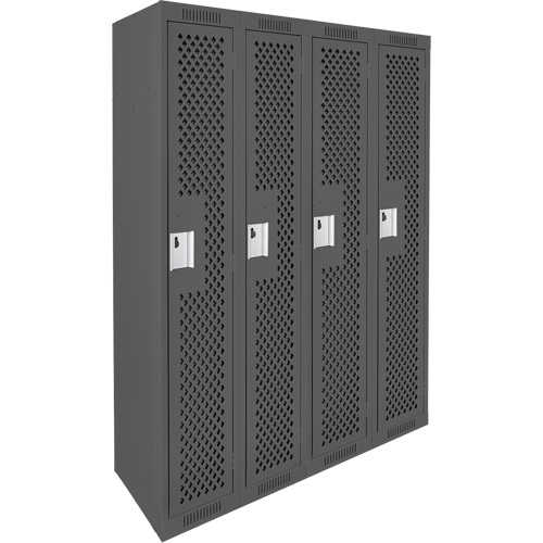 Clean Line Lockers, Bank of 4, 48" x 15" x 72", Steel, Charcoal, Rivet (Assembled), Perforated Chandler Sales