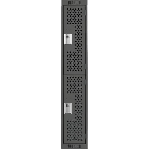 Clean Line Lockers, 2 -tier, 12" x 12" x 72", Steel, Charcoal, Rivet (Assembled), Perforated Chandler Sales