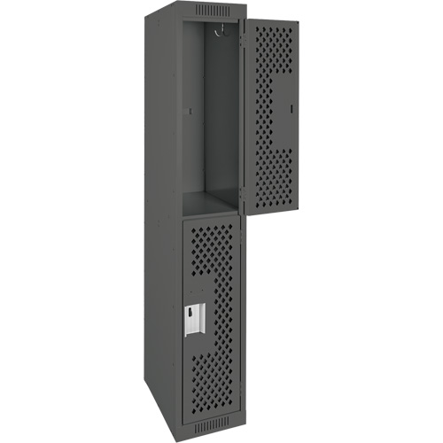 Clean Line Lockers, 2 -tier, 12" x 12" x 72", Steel, Charcoal, Rivet (Assembled), Perforated Chandler Sales
