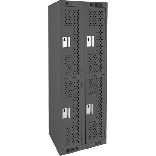 Clean Line Lockers, 2 -tier, Bank of 2, 24" x 12" x 72", Steel, Charcoal, Rivet (Assembled), Perforated Chandler Sales