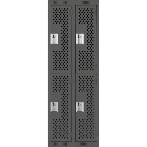 Clean Line Lockers, 2 -tier, Bank of 2, 24" x 12" x 72", Steel, Charcoal, Rivet (Assembled), Perforated Chandler Sales