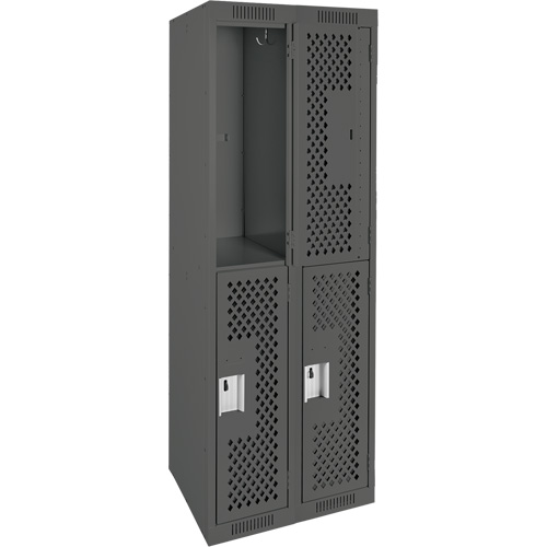 Clean Line Lockers, 2 -tier, Bank of 2, 24" x 12" x 72", Steel, Charcoal, Rivet (Assembled), Perforated Chandler Sales