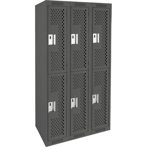Clean Line Lockers, 2 -tier, Bank of 3, 36" x 12" x 72", Steel, Charcoal, Rivet (Assembled), Perforated Chandler Sales
