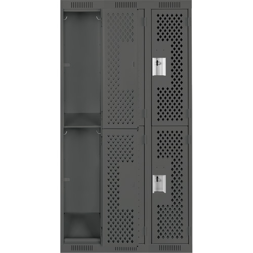 Clean Line Lockers, 2 -tier, Bank of 3, 36" x 12" x 72", Steel, Charcoal, Rivet (Assembled), Perforated Chandler Sales