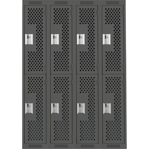 Clean Line Lockers, 2 -tier, Bank of 4, 48" x 12" x 72", Steel, Charcoal, Rivet (Assembled), Perforated Chandler Sales