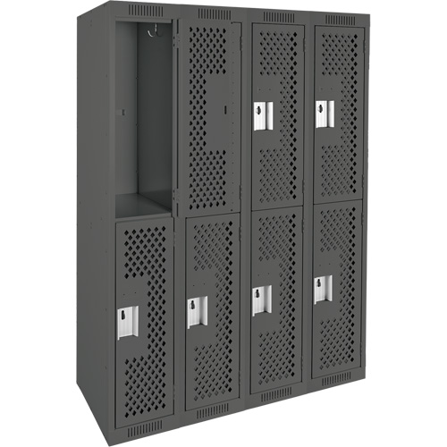 Clean Line Lockers, 2 -tier, Bank of 4, 48" x 12" x 72", Steel, Charcoal, Rivet (Assembled), Perforated Chandler Sales