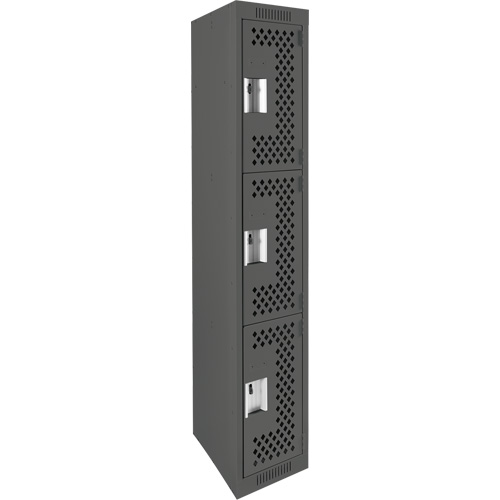 Clean Line Lockers, 3 -tier, 12" x 12" x 72", Steel, Charcoal, Rivet (Assembled), Perforated Chandler Sales