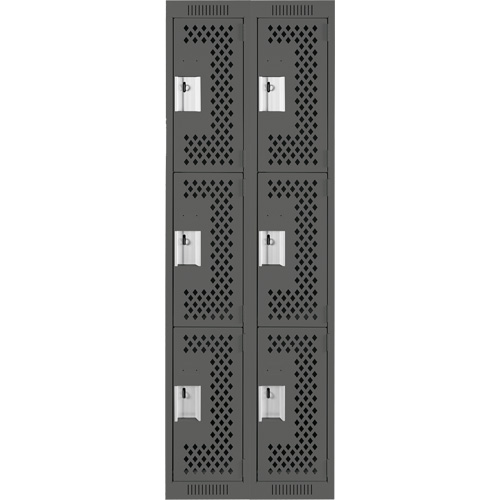 Clean Line Lockers, 3 -tier, Bank of 2, 24" x 12" x 72", Steel, Charcoal, Rivet (Assembled), Perforated Chandler Sales