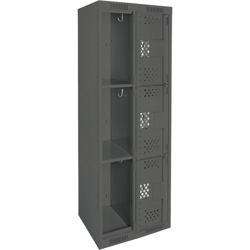 Clean Line Lockers, 3 -tier, Bank of 2, 24" x 12" x 72", Steel, Charcoal, Rivet (Assembled), Perforated Chandler Sales