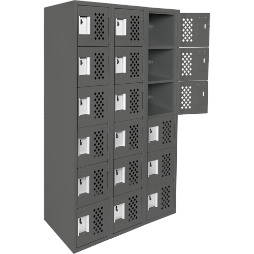 Clean-Line Perforated Lockerette, 6 -tier, Bank of 3, 12" x 72" x 12", Steel Chandler Sales