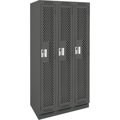 Clean Line Lockers, Bank of 3, 36" x 18" x 76", Steel, Charcoal, Rivet (Assembled), Perforated Chandler Sales