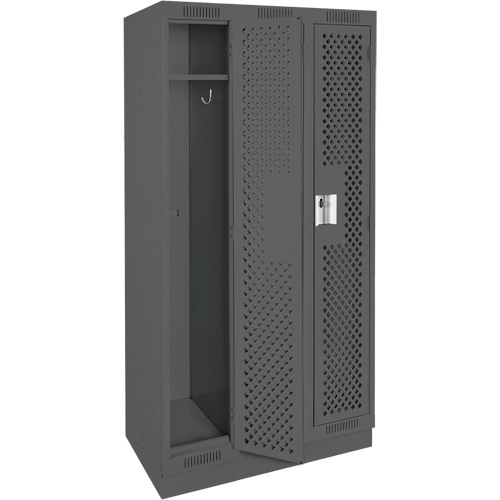 Clean Line Lockers, Bank of 3, 36" x 18" x 76", Steel, Charcoal, Rivet (Assembled), Perforated Chandler Sales
