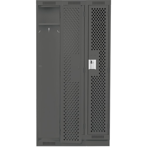 Clean Line Lockers, Bank of 3, 36" x 18" x 76", Steel, Charcoal, Rivet (Assembled), Perforated Chandler Sales