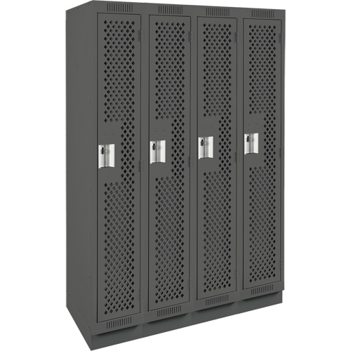 Clean Line Lockers, Bank of 4, 48" x 18" x 76", Steel, Charcoal, Rivet (Assembled), Perforated Chandler Sales
