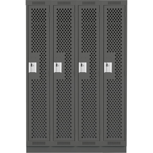 Clean Line Lockers, Bank of 4, 48" x 18" x 76", Steel, Charcoal, Rivet (Assembled), Perforated Chandler Sales