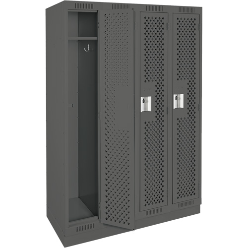 Clean Line Lockers, Bank of 4, 48" x 18" x 76", Steel, Charcoal, Rivet (Assembled), Perforated Chandler Sales