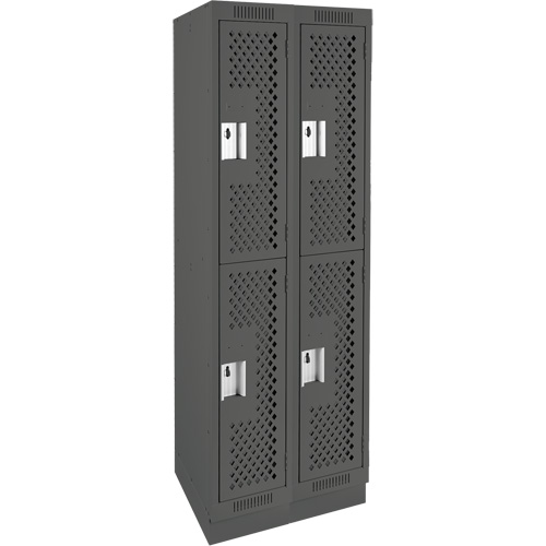 Clean Line Lockers, 2 -tier, Bank of 2, 24" x 12" x 76", Steel, Charcoal, Rivet (Assembled), Perforated Chandler Sales