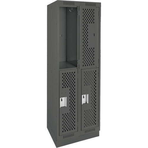 Clean Line Lockers, 2 -tier, Bank of 2, 24" x 12" x 76", Steel, Charcoal, Rivet (Assembled), Perforated Chandler Sales