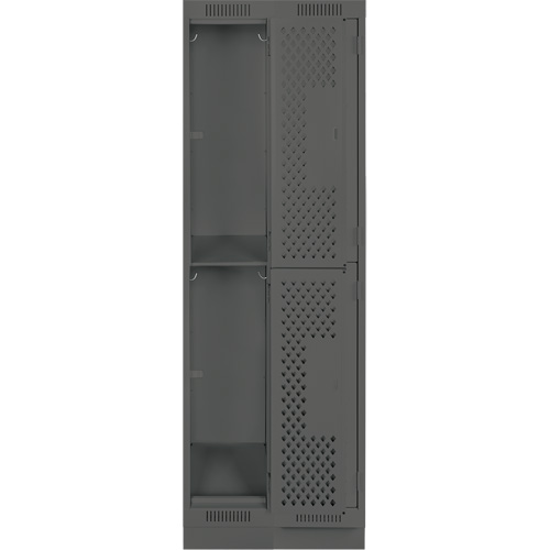 Clean Line Lockers, 2 -tier, Bank of 2, 24" x 12" x 76", Steel, Charcoal, Rivet (Assembled), Perforated Chandler Sales