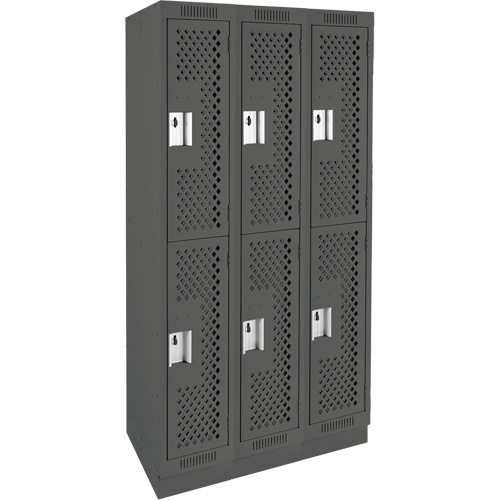 Clean Line Lockers, 2 -tier, Bank of 3, 36" x 12" x 76", Steel, Charcoal, Rivet (Assembled), Perforated Chandler Sales