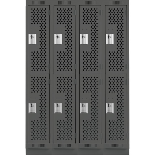 Clean Line Lockers, 2 -tier, Bank of 4, 48" x 12" x 76", Steel, Charcoal, Rivet (Assembled), Perforated Chandler Sales