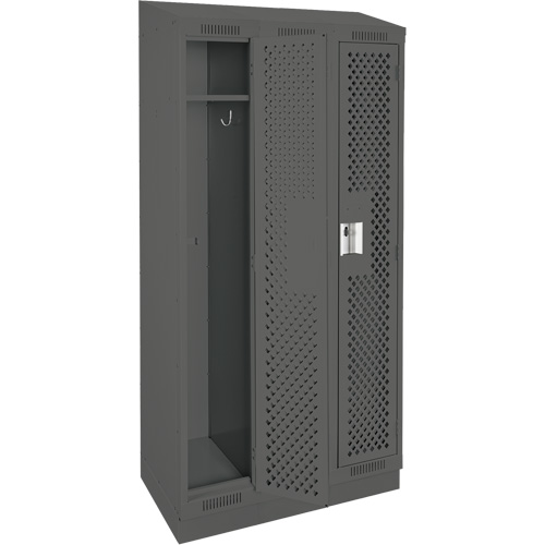 Clean Line Lockers, Bank of 3, 36" x 15" x 82", Steel, Charcoal, Rivet (Assembled), Perforated Chandler Sales