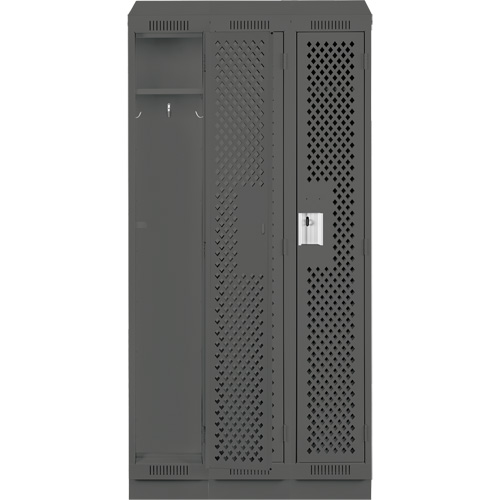 Clean Line Lockers, Bank of 3, 36" x 15" x 82", Steel, Charcoal, Rivet (Assembled), Perforated Chandler Sales