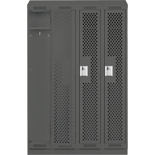 Clean Line Lockers, Bank of 4, 48" x 12" x 82", Steel, Charcoal, Rivet (Assembled), Perforated Chandler Sales