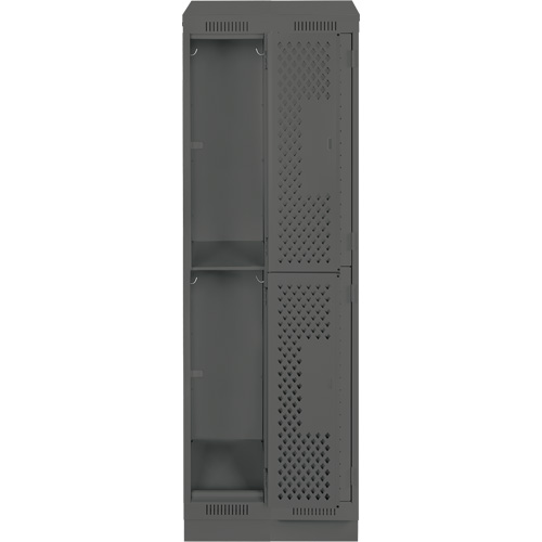 Clean Line Lockers, 2 -tier, Bank of 2, 24" x 15" x 82", Steel, Charcoal, Rivet (Assembled), Perforated Chandler Sales