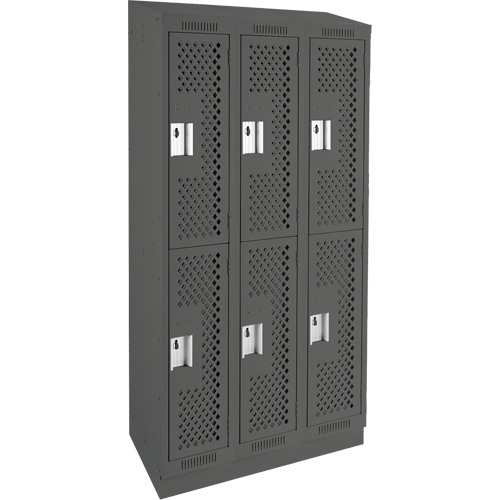 Clean Line Lockers, 2 -tier, Bank of 3, 36" x 15" x 82", Steel, Charcoal, Rivet (Assembled), Perforated Chandler Sales