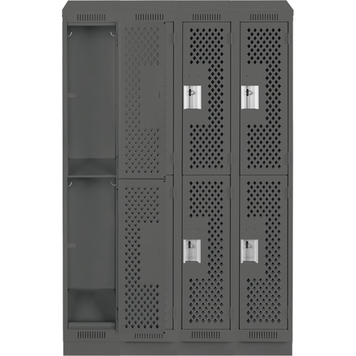 Clean Line Lockers, 2 -tier, Bank of 4, 48" x 15" x 82", Steel, Charcoal, Rivet (Assembled), Perforated Chandler Sales