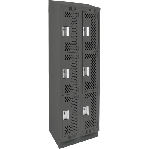 Clean Line Lockers, 3 -tier, Bank of 2, 24" x 15" x 82", Steel, Charcoal, Rivet (Assembled), Perforated Chandler Sales
