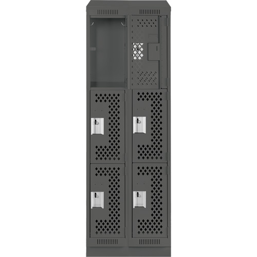 Clean Line Lockers, 3 -tier, Bank of 2, 24" x 15" x 82", Steel, Charcoal, Rivet (Assembled), Perforated Chandler Sales