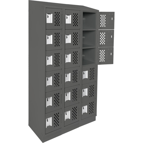Assembled Lockerettes Clean Line Perforated Economy Lockers, 6 -tier, Bank of 3, 18" x 72" x 12", Steel Chandler Sales