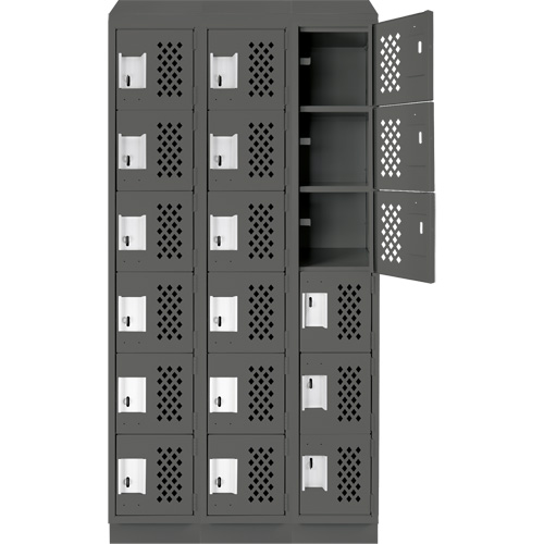 Assembled Lockerettes Clean Line Perforated Economy Lockers, 6 -tier, Bank of 3, 18" x 72" x 12", Steel Chandler Sales