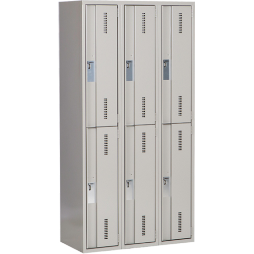 Concorde Heavy-Duty Lockers, 2 -tier, Bank of 3, 36" x 18" x 72", Steel, Grey, Welded (Assembled) Chandler Sales