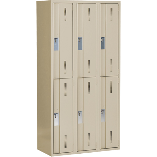 Concorde Heavy-Duty Lockers, 2 -tier, Bank of 3, 36" x 18" x 72", Steel, Beige, Welded (Assembled) Chandler Sales