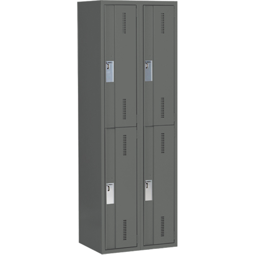 Concorde Heavy-Duty Lockers, 2 -tier, Bank of 2, 24" x 18" x 72", Steel, Charcoal, Welded (Assembled) Chandler Sales