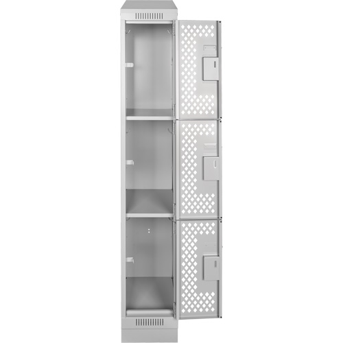 Clean Line Lockers, 3 -tier, 12" x 12" x 72", Steel, Grey, Rivet (Assembled), Perforated Chandler Sales