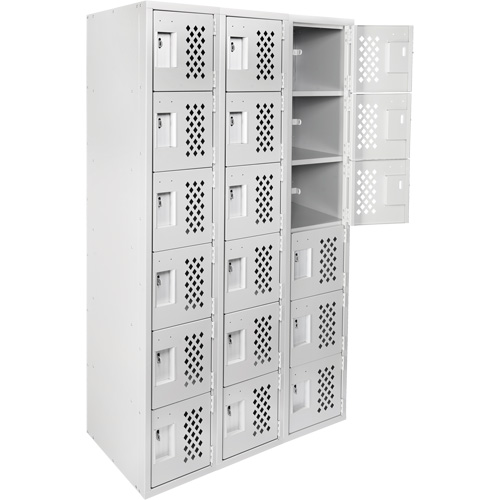 Clean-Line Perforated Lockerette, 6 -tier, Bank of 3, 15" x 72" x 12", Steel Chandler Sales
