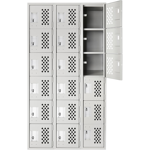 Clean-Line Perforated Lockerette, 6 -tier, Bank of 3, 15" x 72" x 12", Steel Chandler Sales