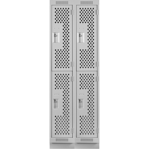Clean Line Lockers, 2 -tier, Bank of 2, 24" x 12" x 76", Steel, Grey, Rivet (Assembled), Perforated Chandler Sales