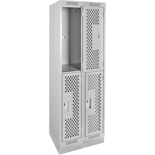 Clean Line Lockers, 2 -tier, Bank of 2, 24" x 12" x 76", Steel, Grey, Rivet (Assembled), Perforated Chandler Sales